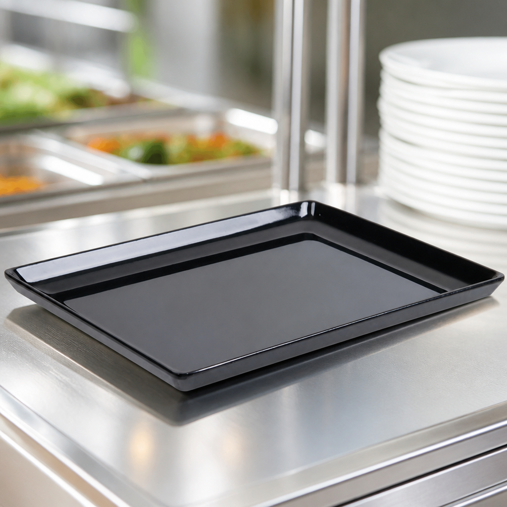 Commercial Melamine Rectangular Tray Black 1/1 GN 35cm x 50cm