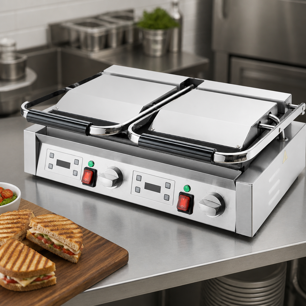 Commercial Double Contact Grill Ribbed Flat Plates 3.6kW