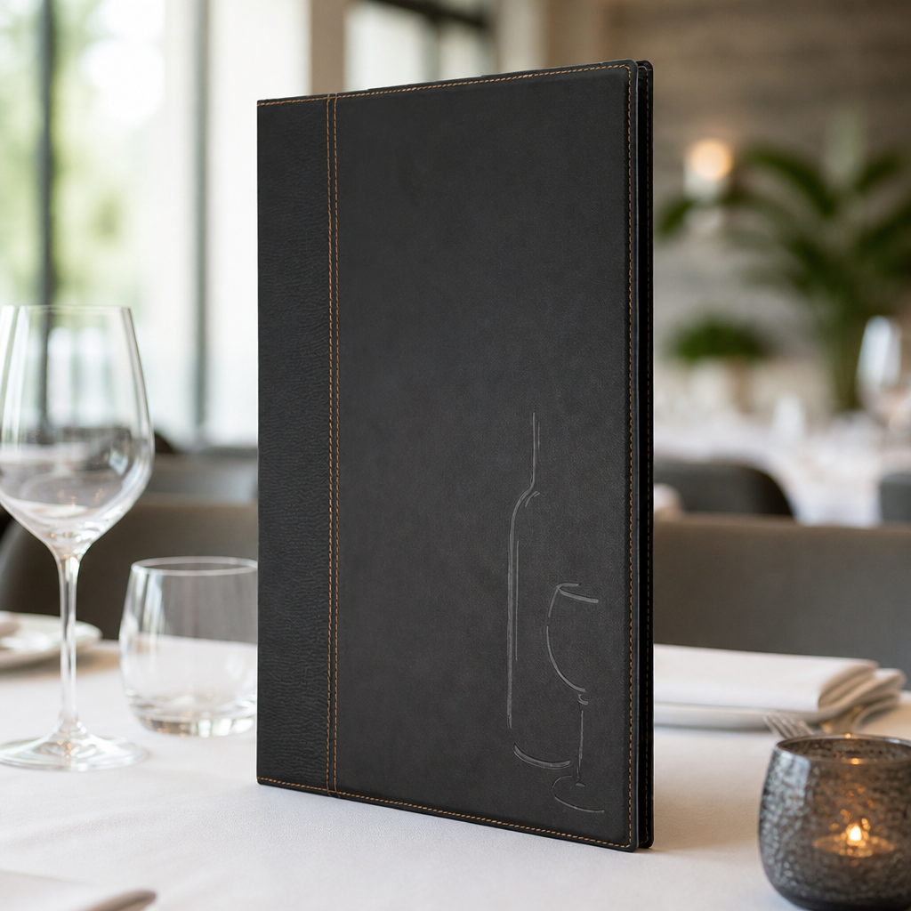 Commercial Wine List Cover Black Menu Card 4 Sides