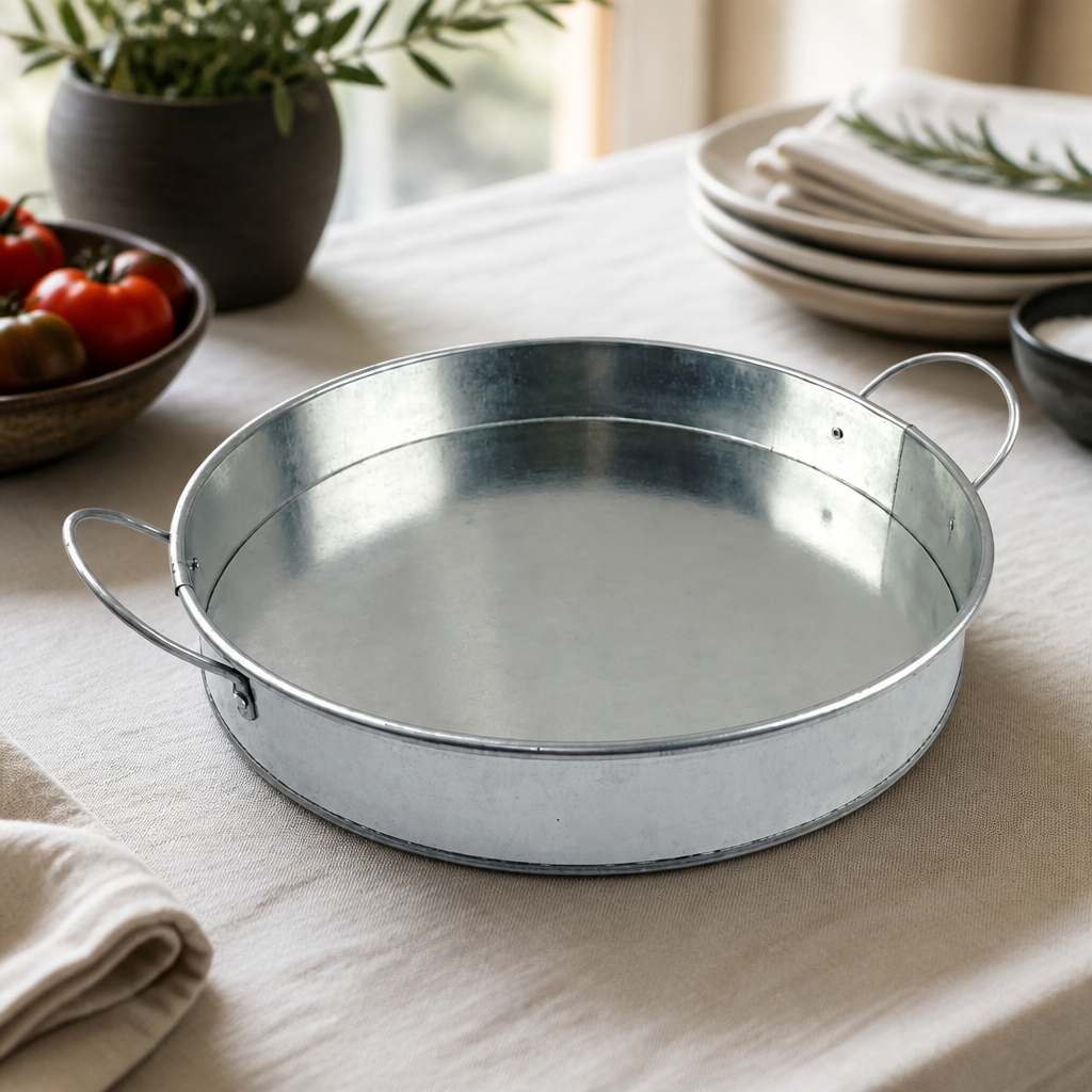 Galvanised Tin Serving Platter 304mm Metal Dish