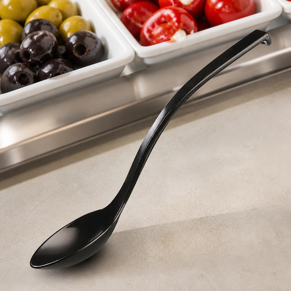 Commercial Black Deli Spoons 6 Pack for Buffets and Catering