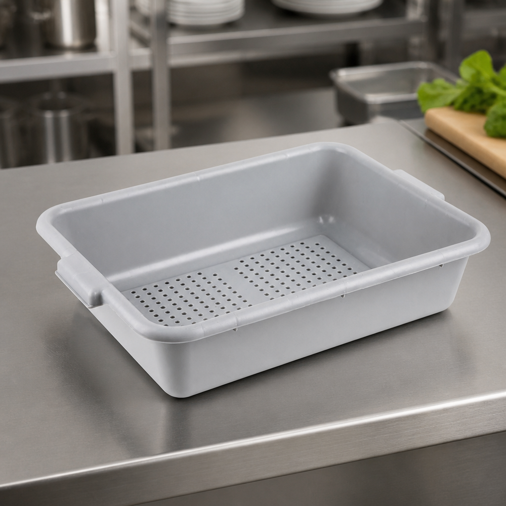 Commercial Perforated Storage Box 129mm High Grey Polypropylene