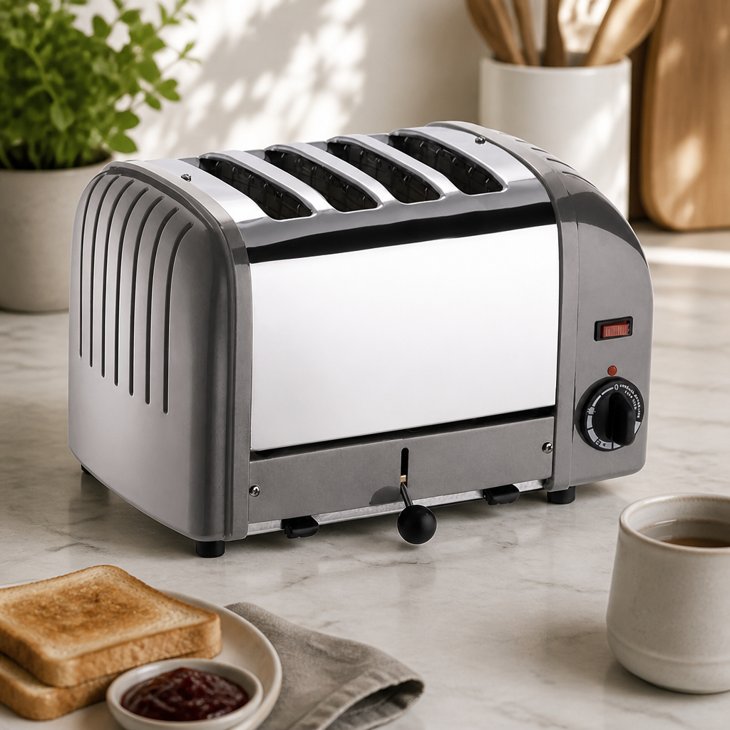 Commercial 4 Slice Toaster Metallic Silver Stainless Steel
