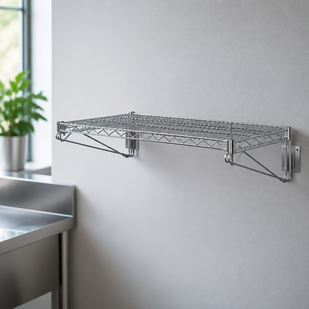 Commercial Chrome-Coated Steel Wall Shelf 610mm Capacity
