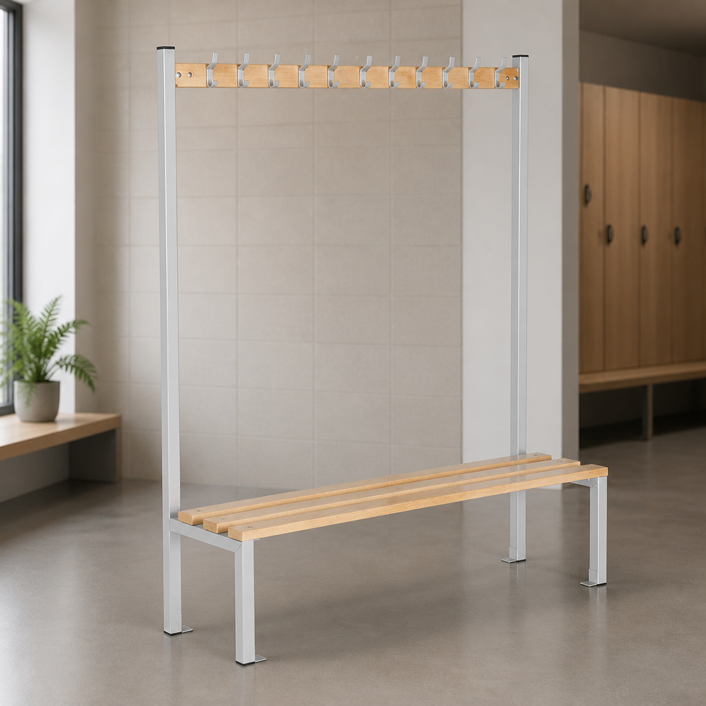 Commercial Changing Room Bench 1500mm with Clothing Hooks
