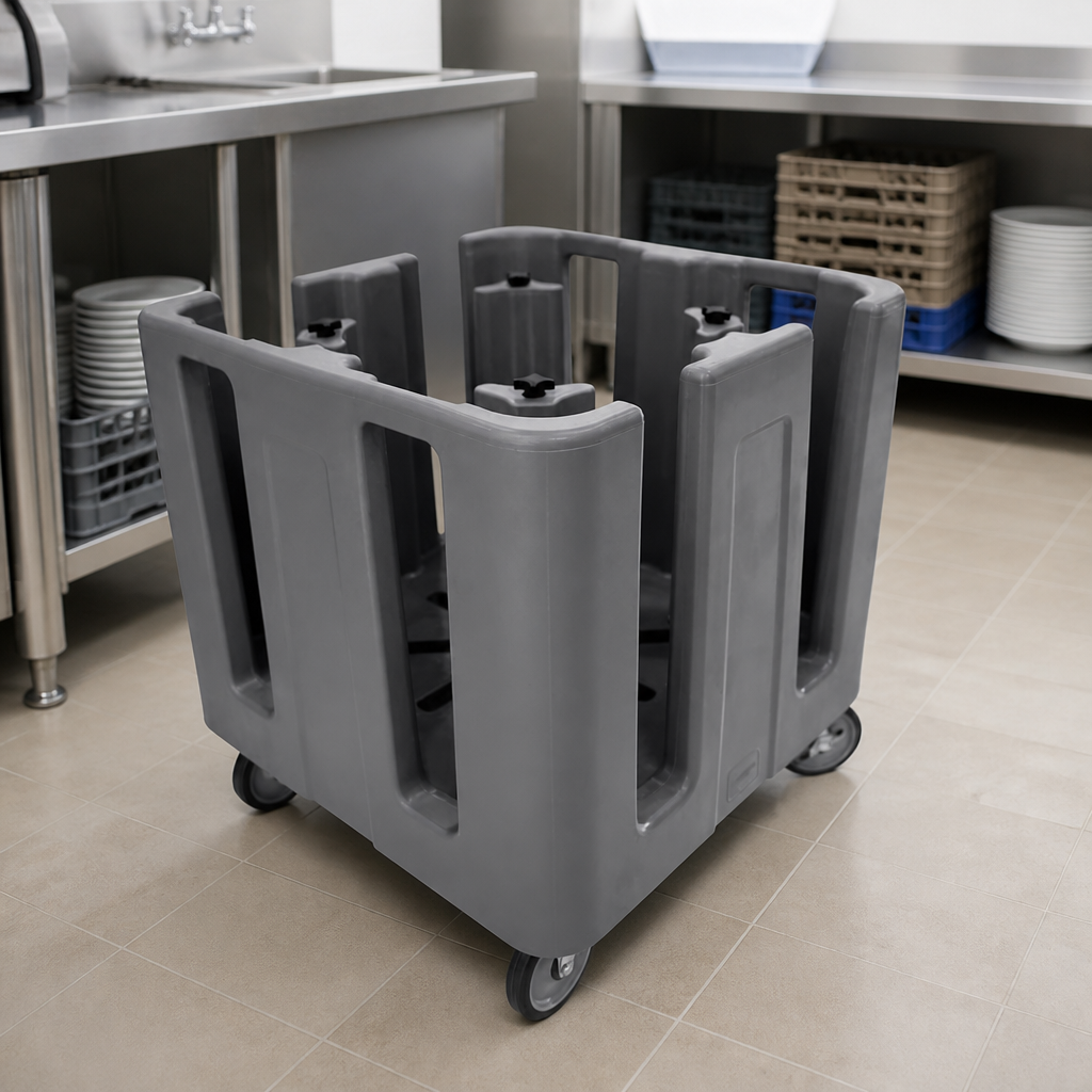 Compact Adjustable Dish Caddy Trolley in Black for Catering