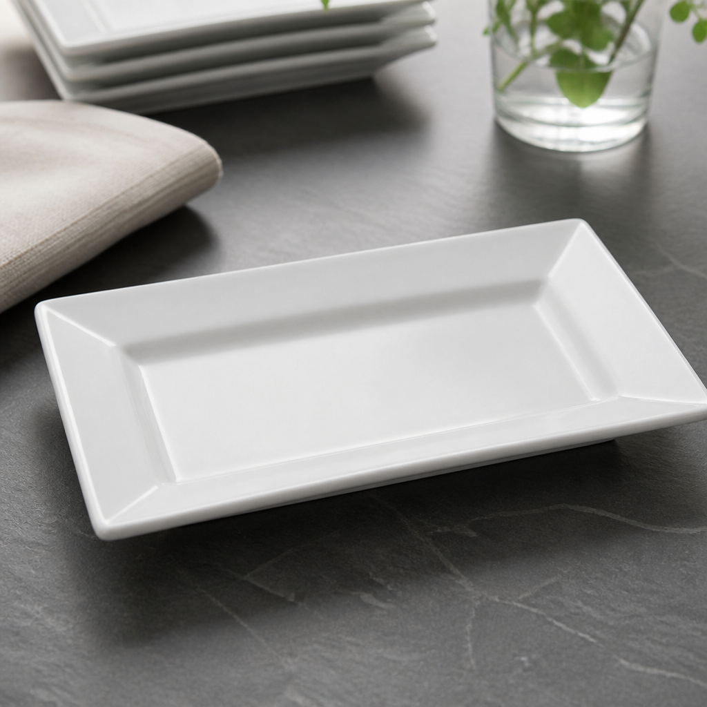 Commercial Wide Rim Rectangular Plates 200x130mm 6 Pack