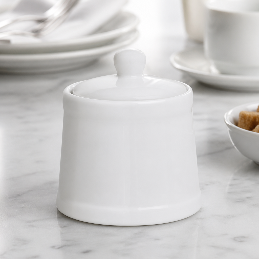 Commercial 250ml Porcelain Sugar Bowls with Lids - 6 Pack