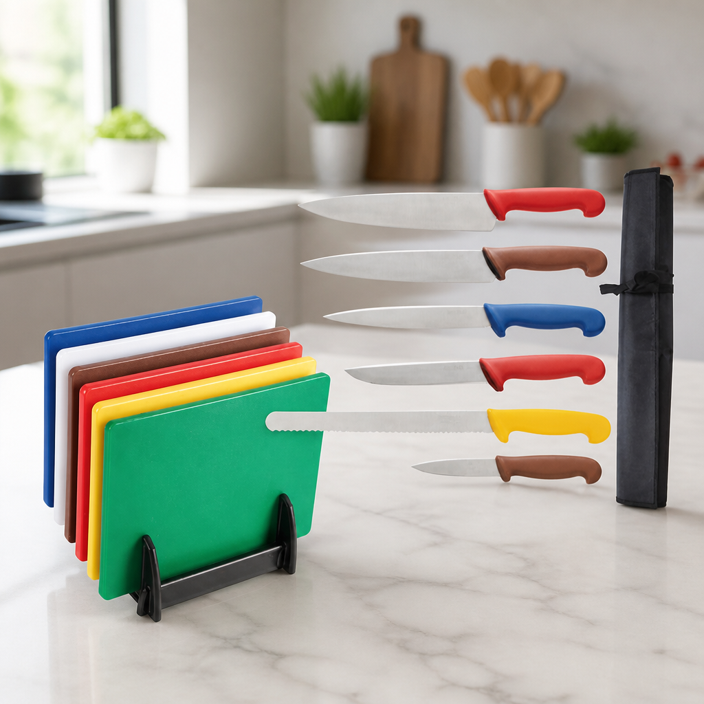 Colour Coded Chopping Boards and Knives Set for Commercial Kitchens