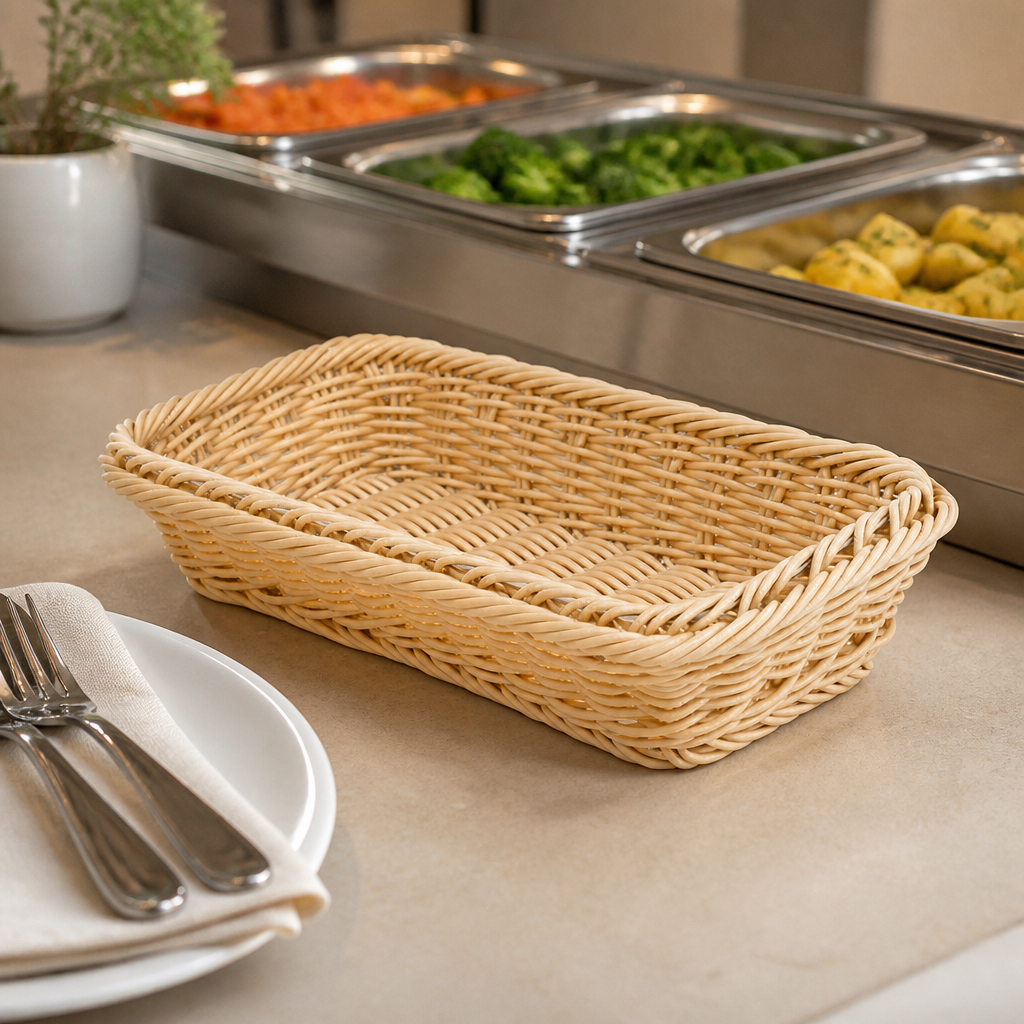 Commercial Polypropylene Rattan Basket 1/3 GN for Food Service