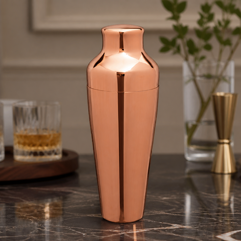 Copper Plated Art Deco Cocktail Shaker 2-Piece Design 228mm