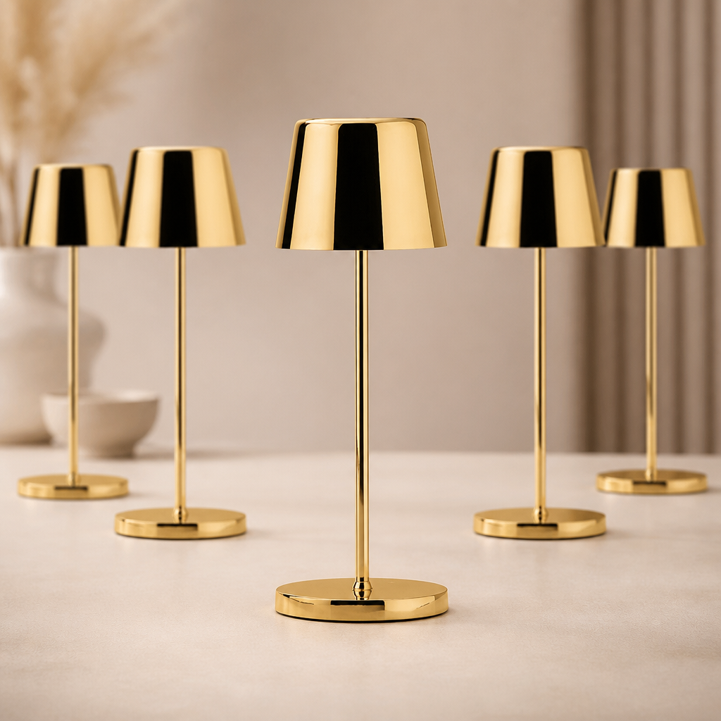 Micro LED Cordless Table Lamp 210mm Gold (6 Pack)