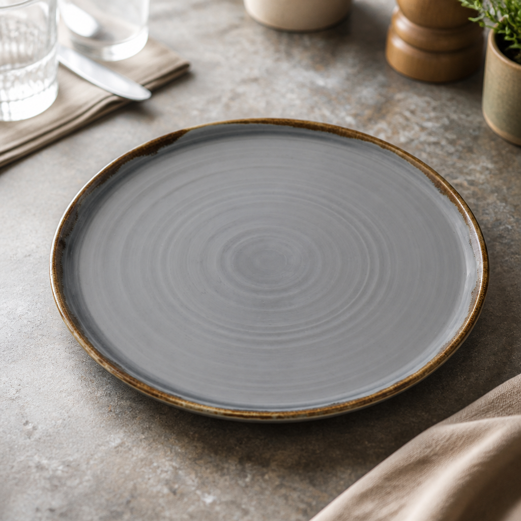 Commercial Walled Plates Grey 210mm Farm-to-Table Style 6 Pack