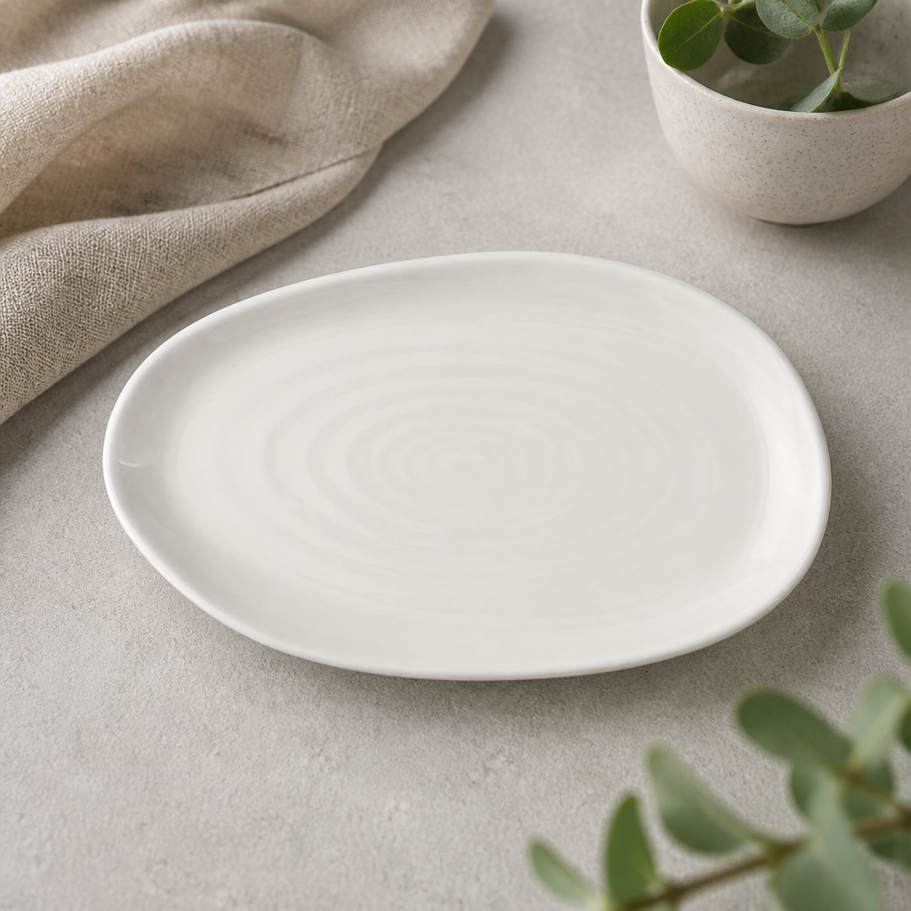 Natural white organic oblong plates 220x130mm 6 pack