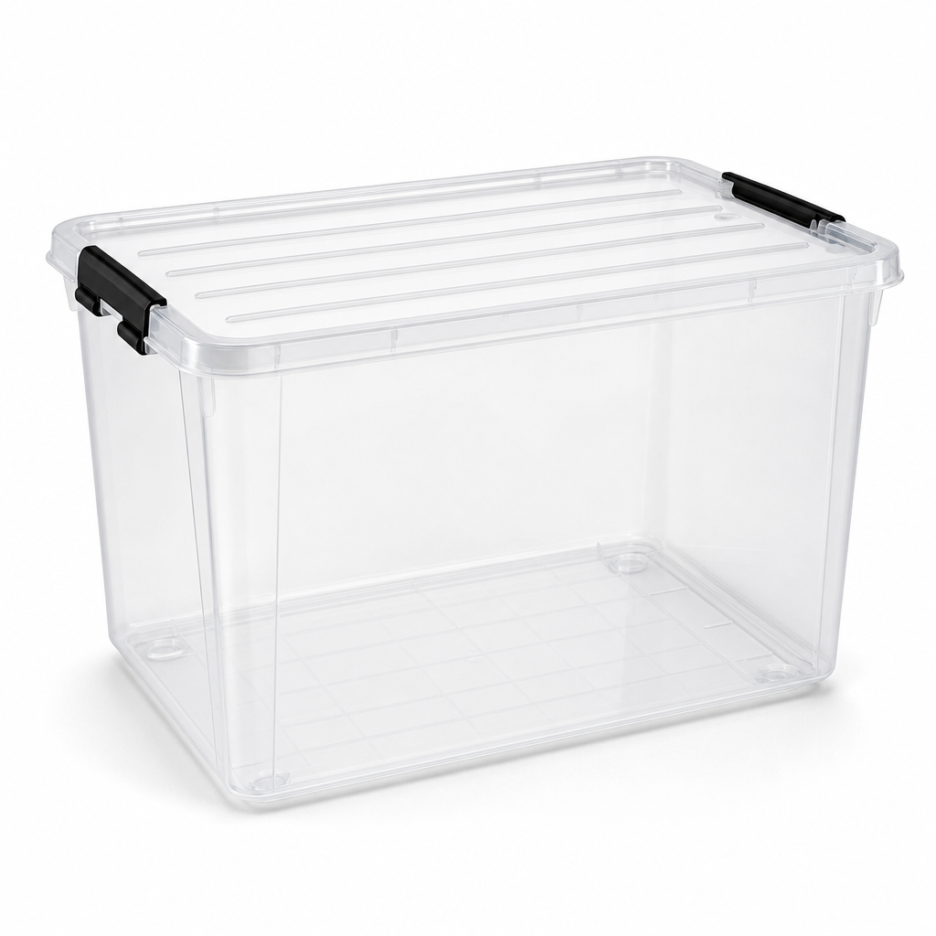 70 Litre Clear Plastic Storage Box with Clip Lock Lid