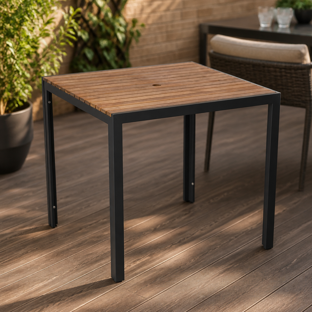Square Steel and Acacia Table 800mm