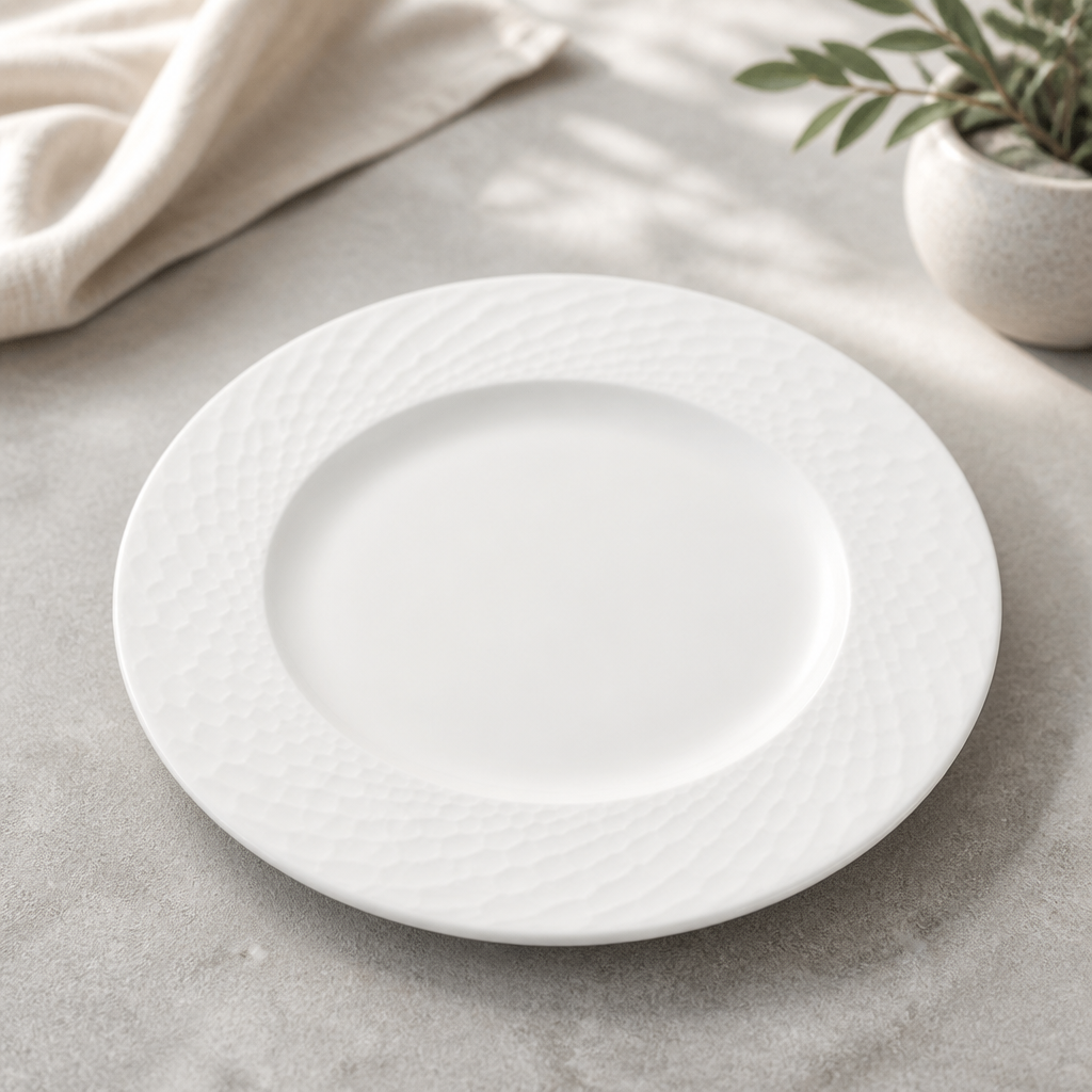 Commercial Mid Rim Plates 255mm Durable Alumina Vitrified Clay
