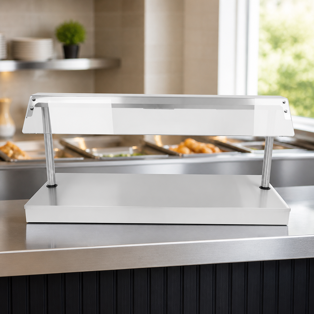 Electric Food Warmer with Quartz Bulbs and Sneeze Guard 1165mm