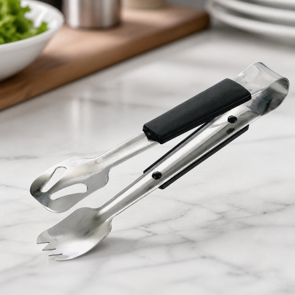 Commercial Stainless Steel Serving Tongs 235mm Black Handle