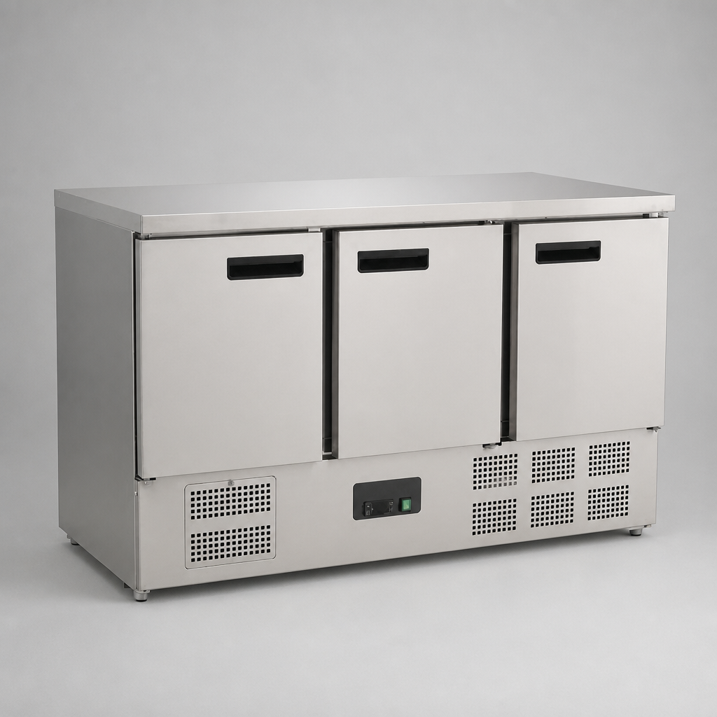 Commercial Triple Door Counter Fridge 368Ltr Capacity