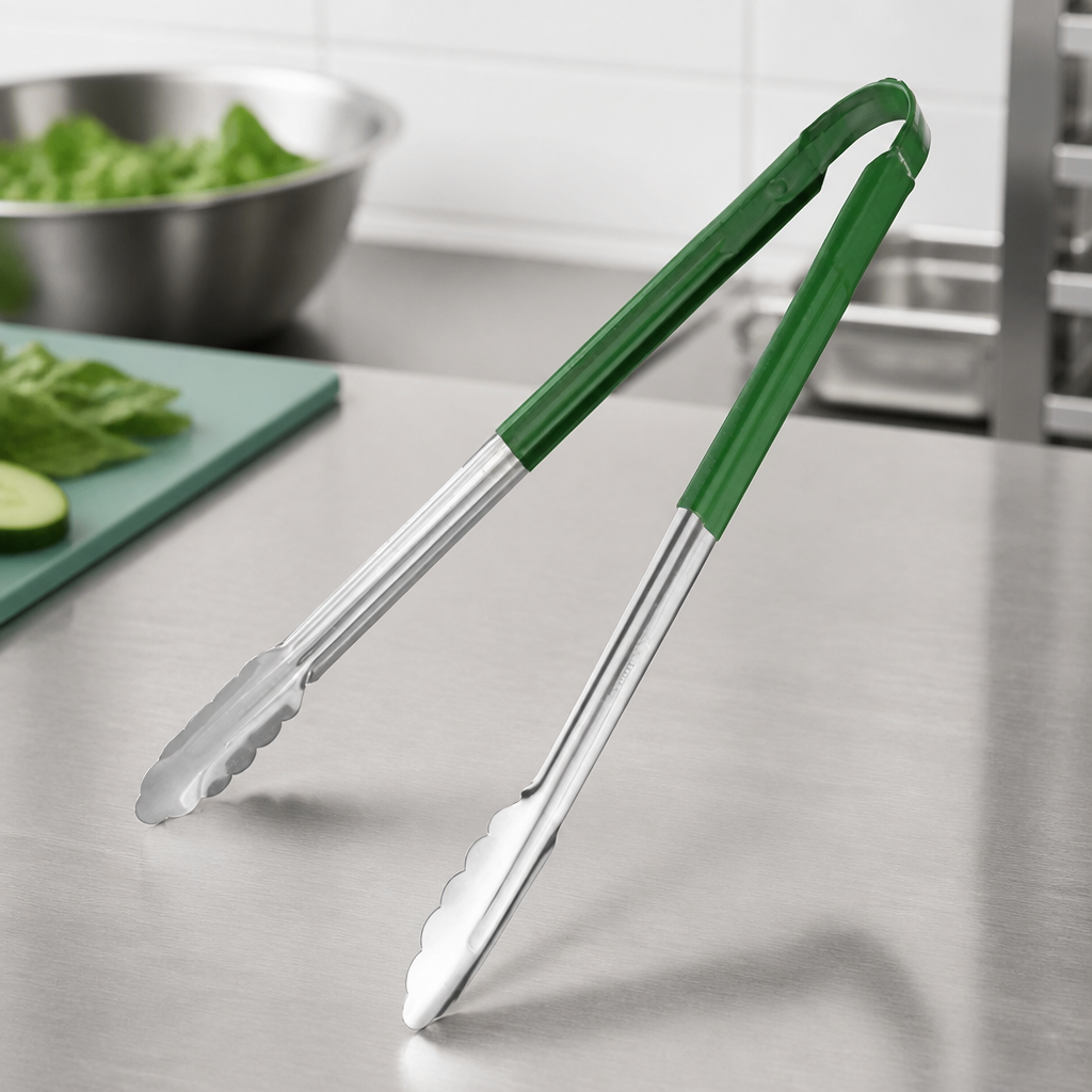 Commercial Colour Coded Serving Tongs Green 405mm