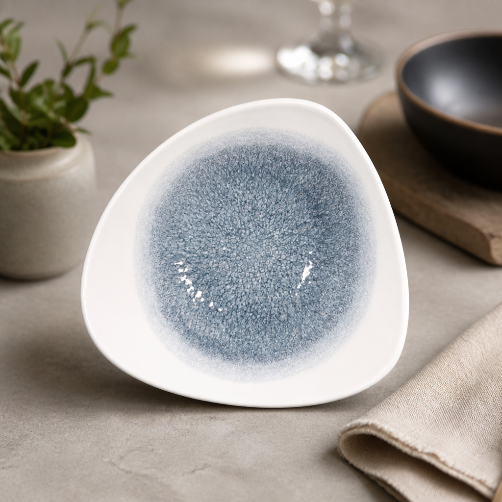 Commercial Triangular Bowls Topaz Blue 12 Pack Super Vitrified