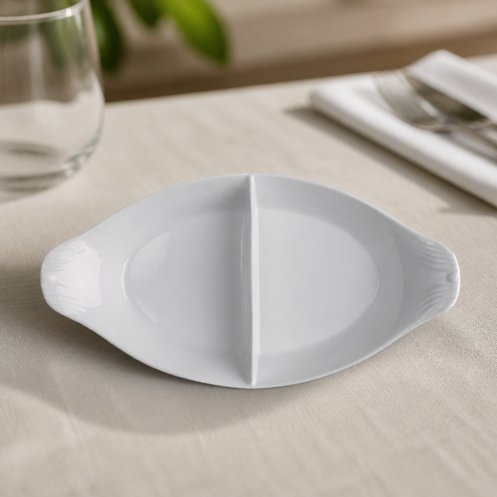 Commercial Divided Oval Eared Dishes 295x155mm 6 Pack