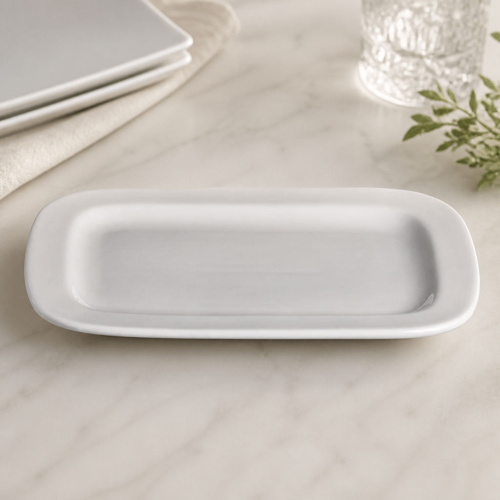 Commercial Porcelain Rounded Rectangular Plates 230mm 12 Pack
