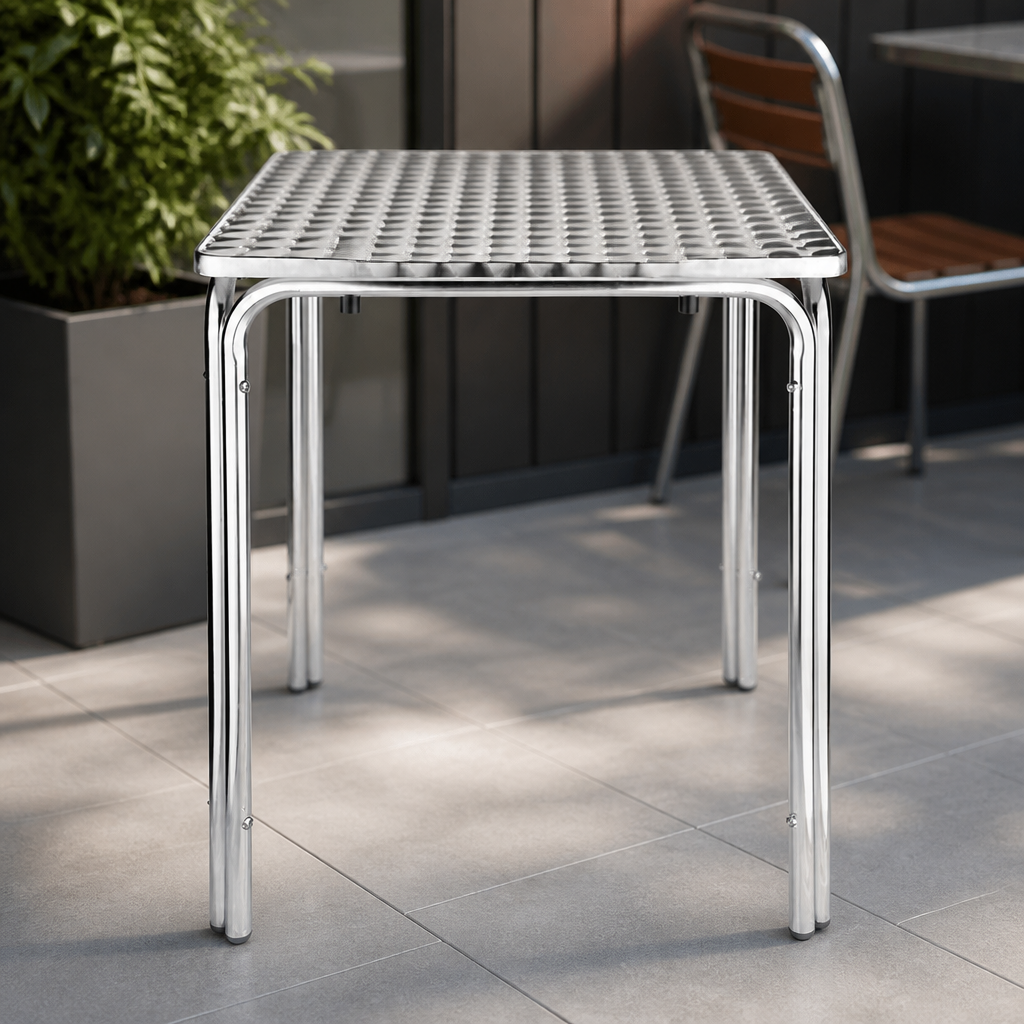 Commercial Outdoor Square Leg Table 600mm Stainless Steel Aluminium