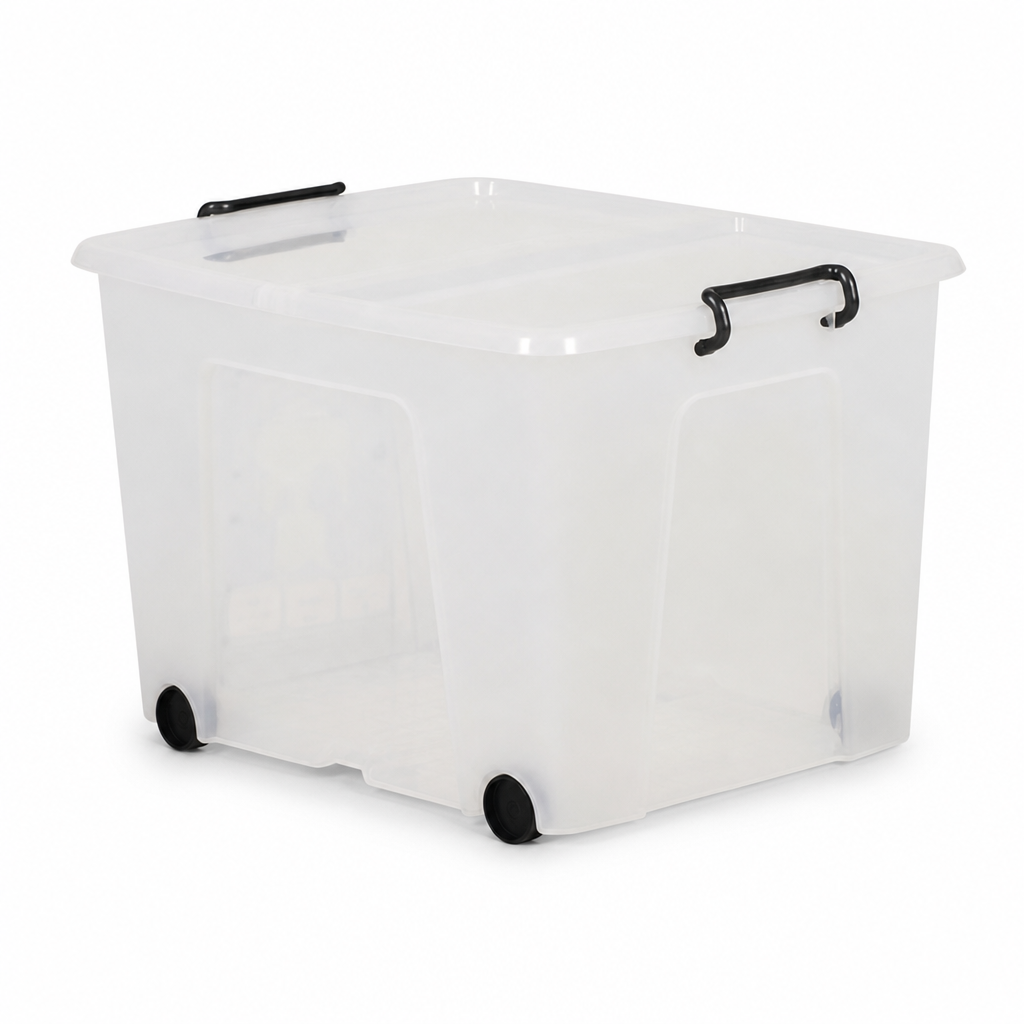 75L Clear Plastic Storage Boxes with Wheels – Pack of 2