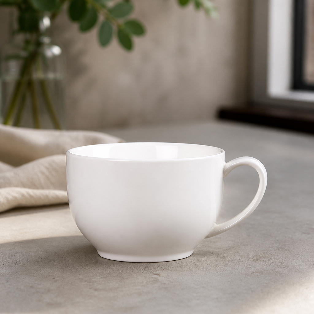 Commercial 350ml Low Round Tea Cups Set of 6 Porcelain