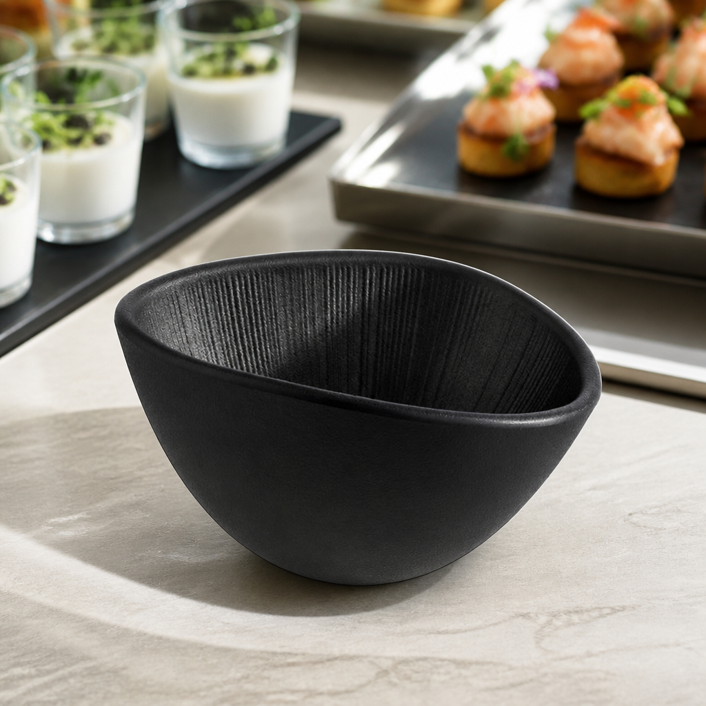 Commercial Melamine Bowl Black 300ml 145x125mm Dishwasher Safe