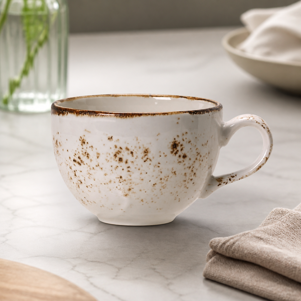 Commercial Tea Cups 450ml Rustic Low Cups for Catering 12 Pack