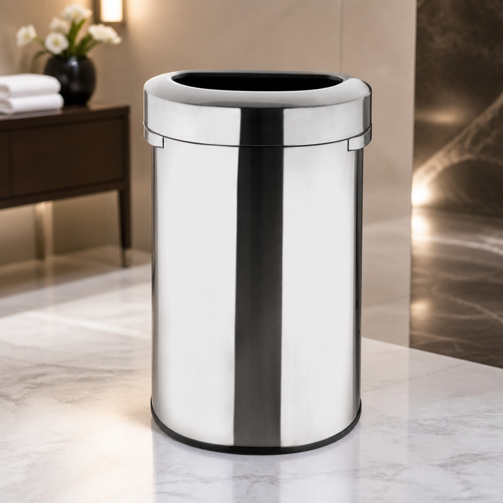 Commercial 'D' Shape Open Lid Bin 86Ltr Brushed Steel
