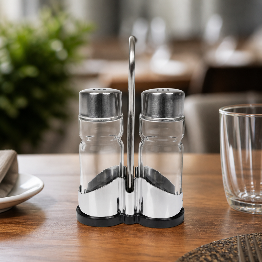 Commercial Stainless Steel Salt and Pepper Condiment Holder Set