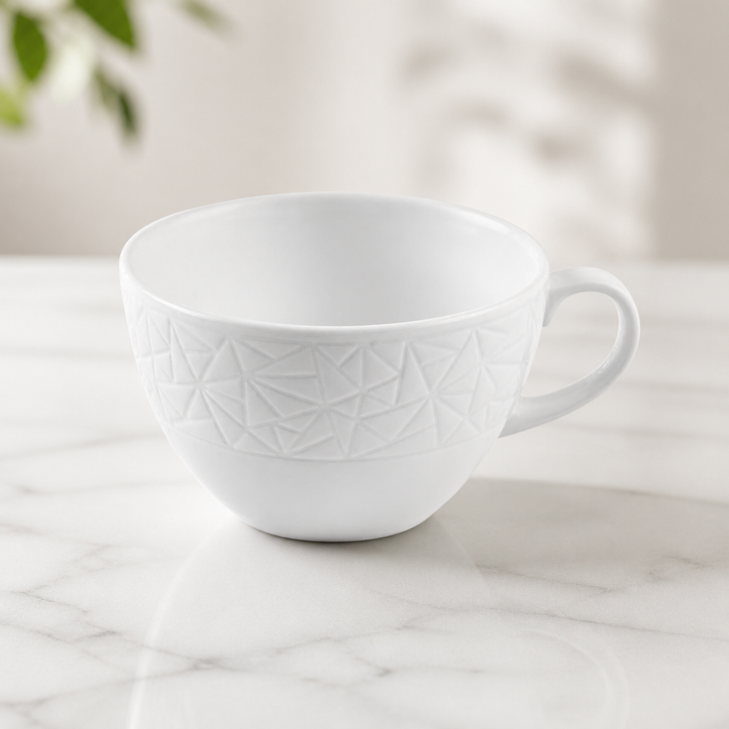 Commercial Teacups 8oz Abstract Design Vitrified Fine China 12 Pack