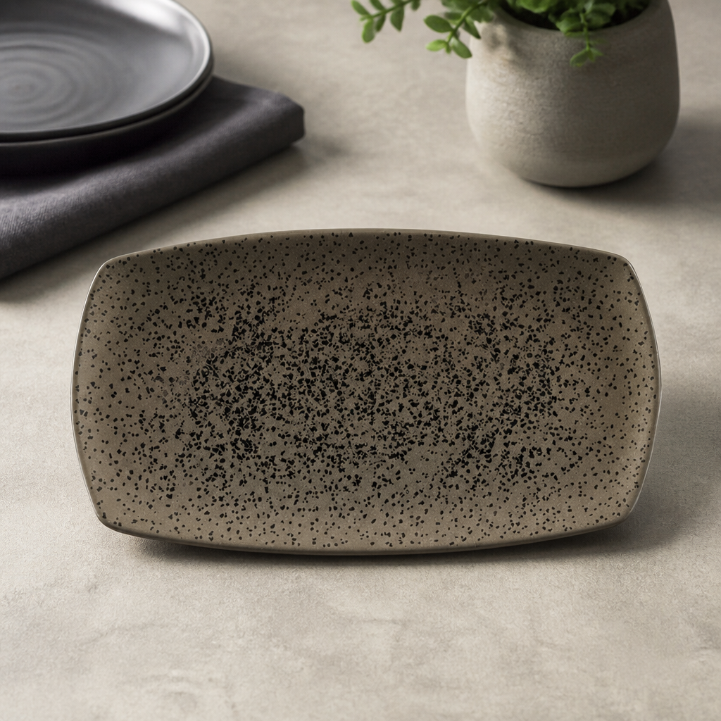 Commercial Rectangular Plates Flint Grey 355mm 6 Pack