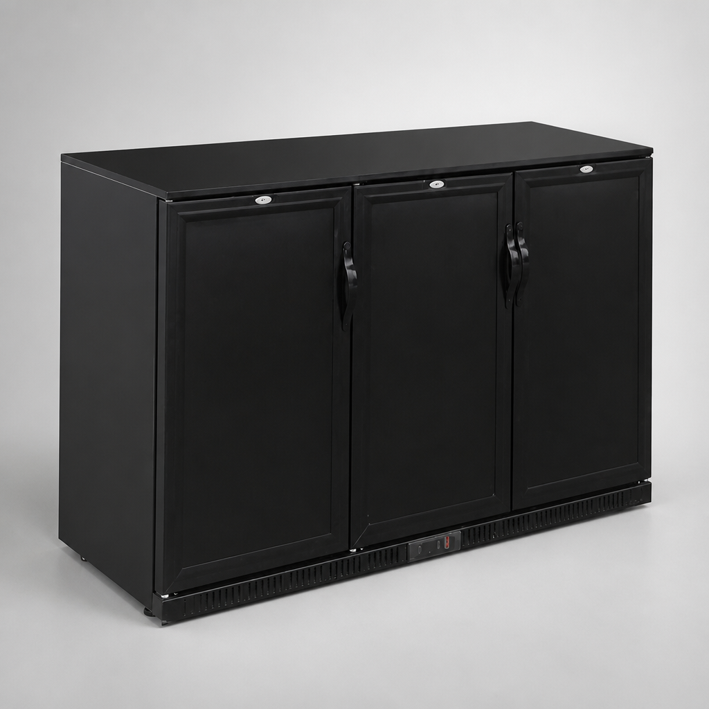 Commercial Back Bar Cooler 330Ltr Three Solid Doors 900mm