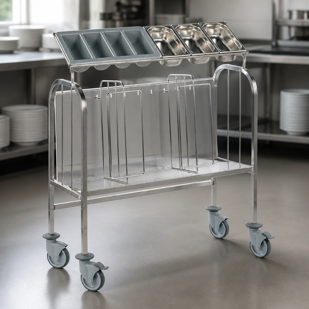 Tall Plate and Cutlery Trolley for 200 Plates Commercial Use