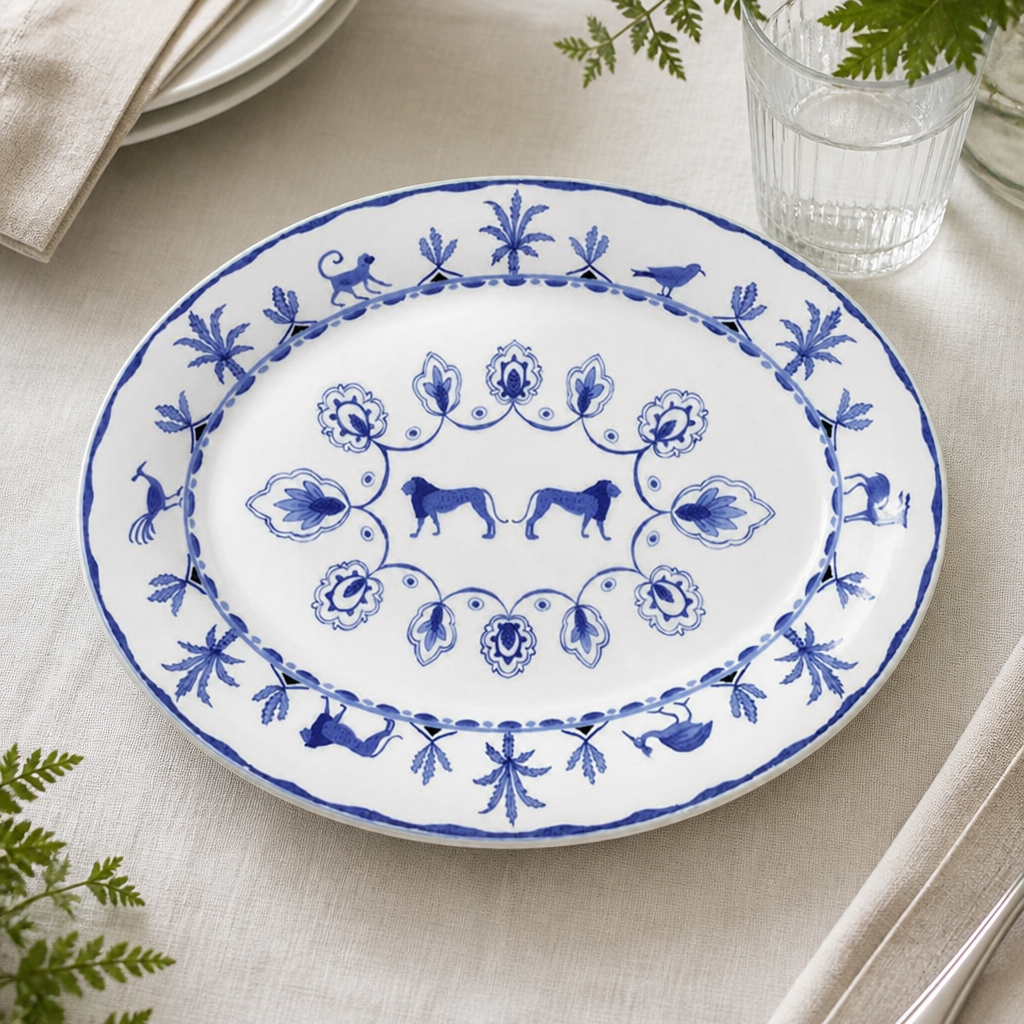 Commercial Oval Trays 350mm Blue Pattern 6 Pack
