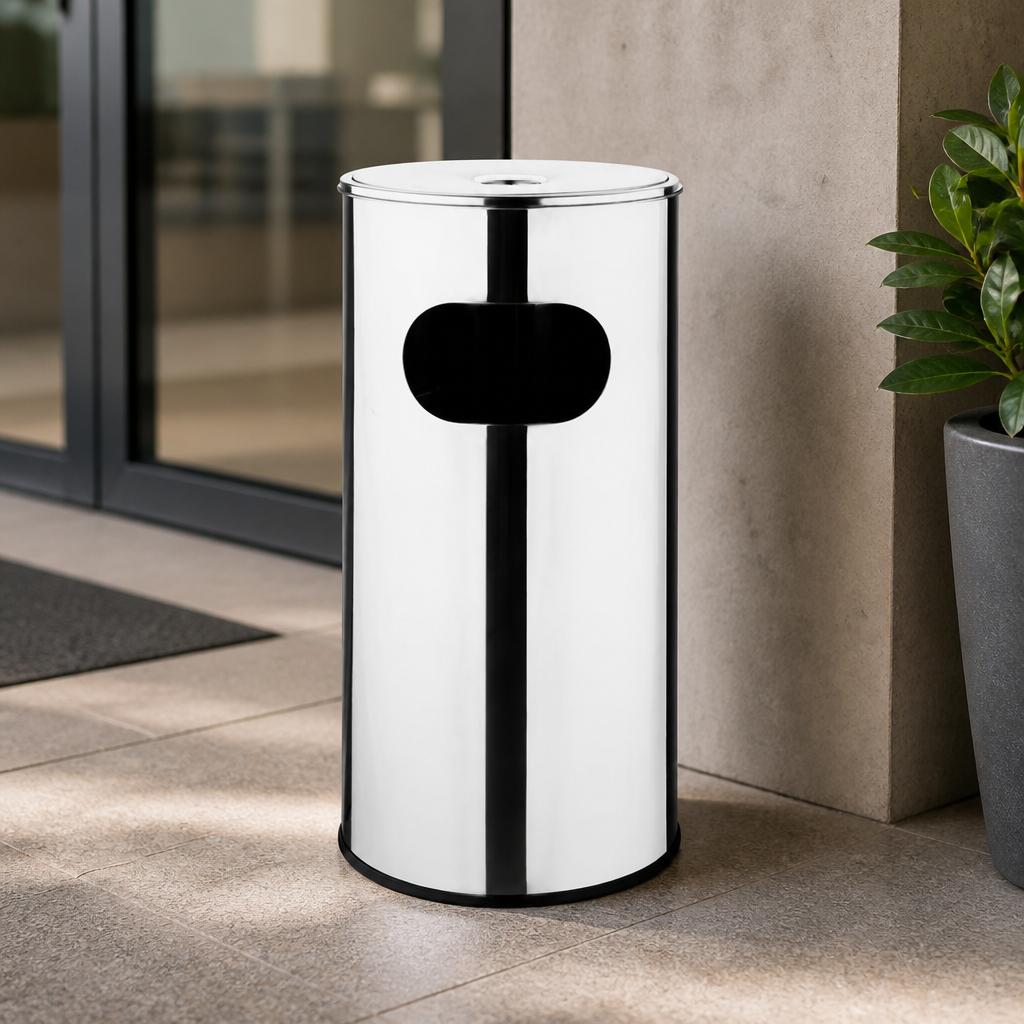 Commercial Outdoor Ashtray 30L Capacity Stainless Steel Black