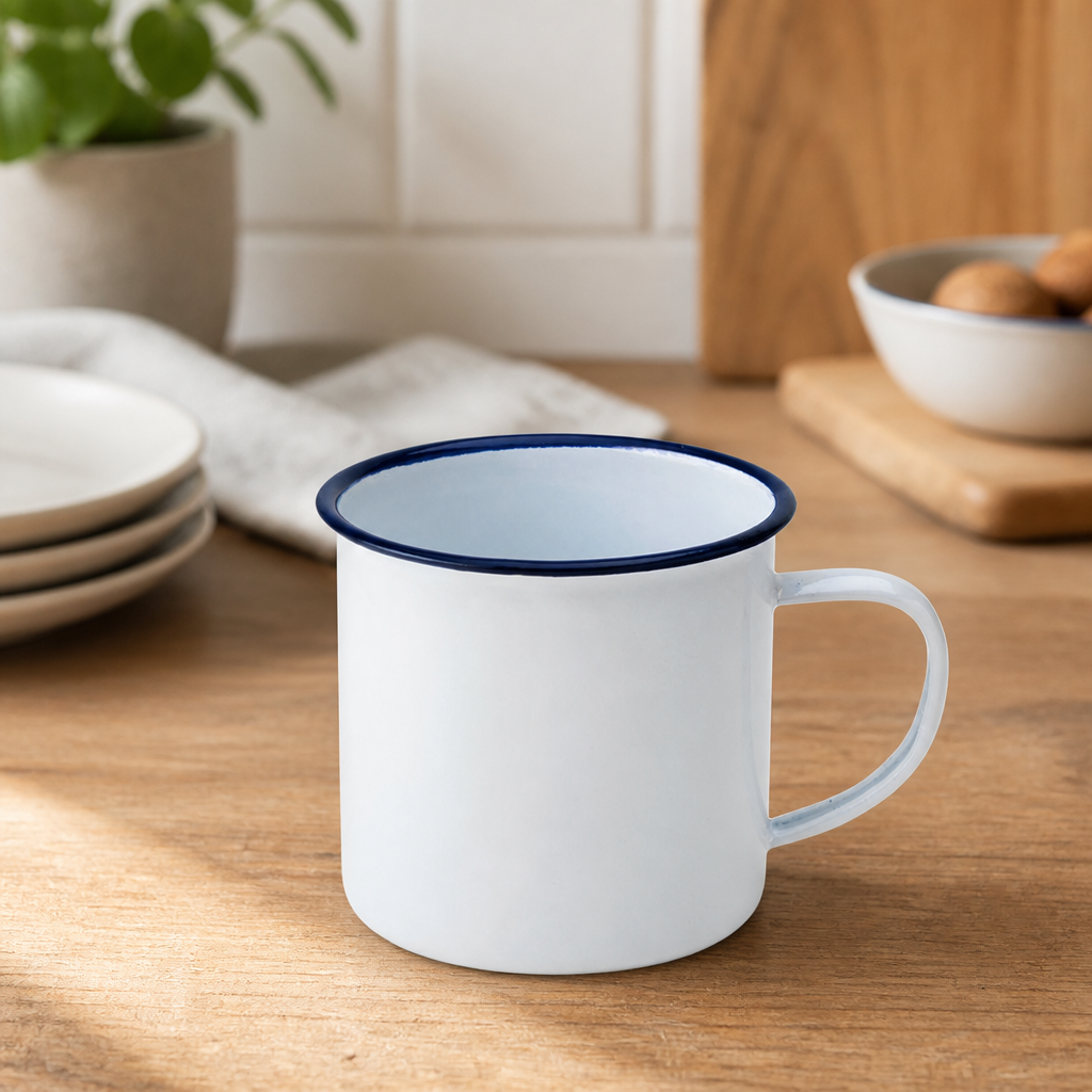 Commercial Enamel Mugs 380ml - Set of 6 for Catering Use