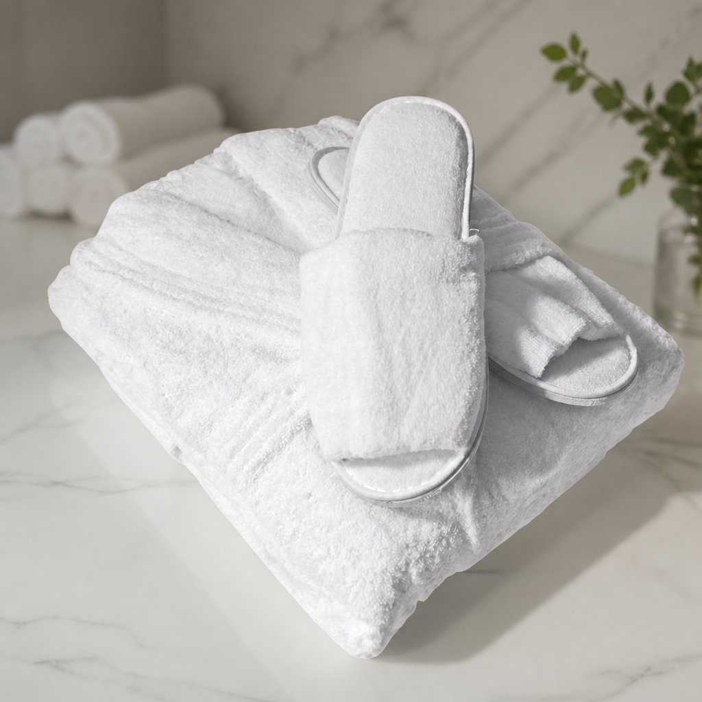 Extra Large Cotton Spa Robe and Slipper Set for Guests