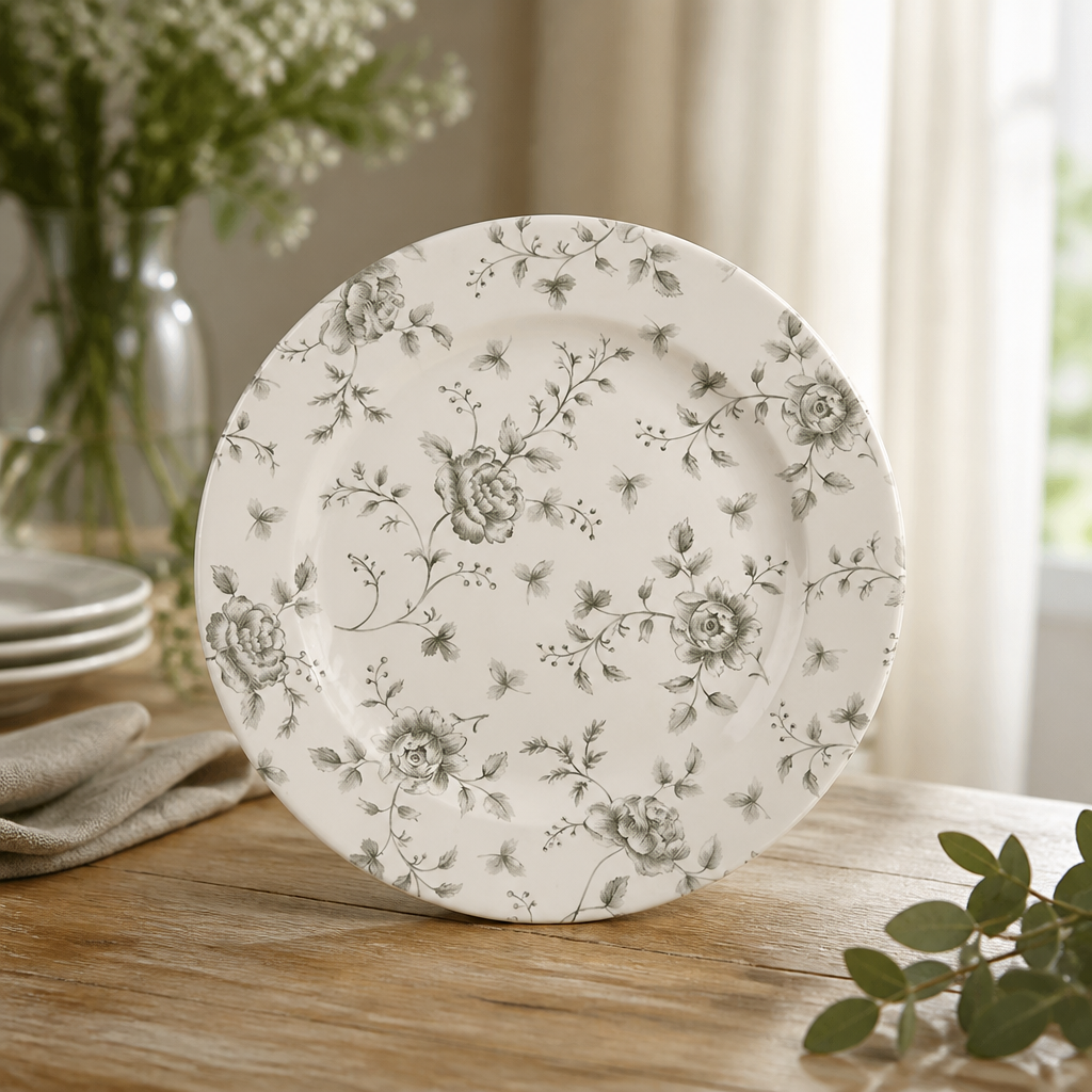 Vintage Prints Grey Rose Profile Plates 276mm 6 Pack Commercial