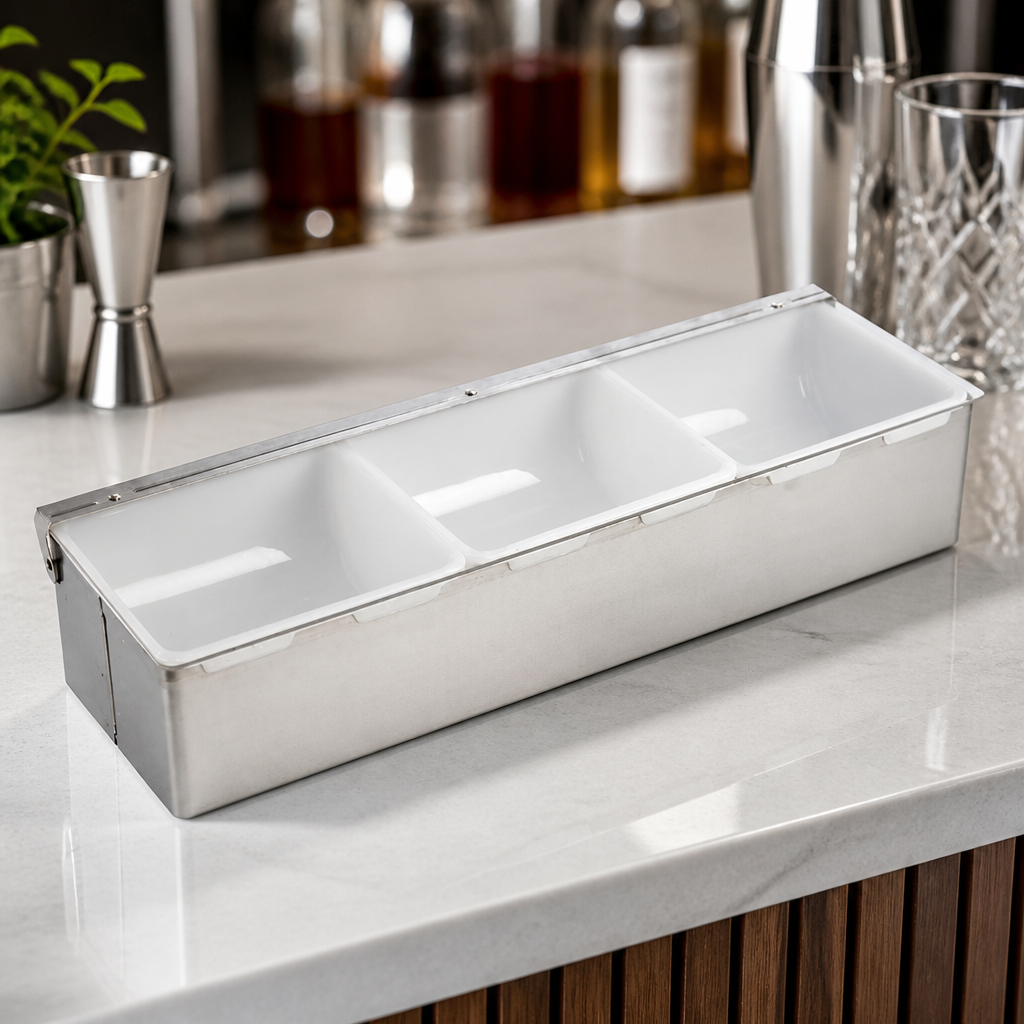 Commercial Stainless Steel 3 Compartment Condiment Holder