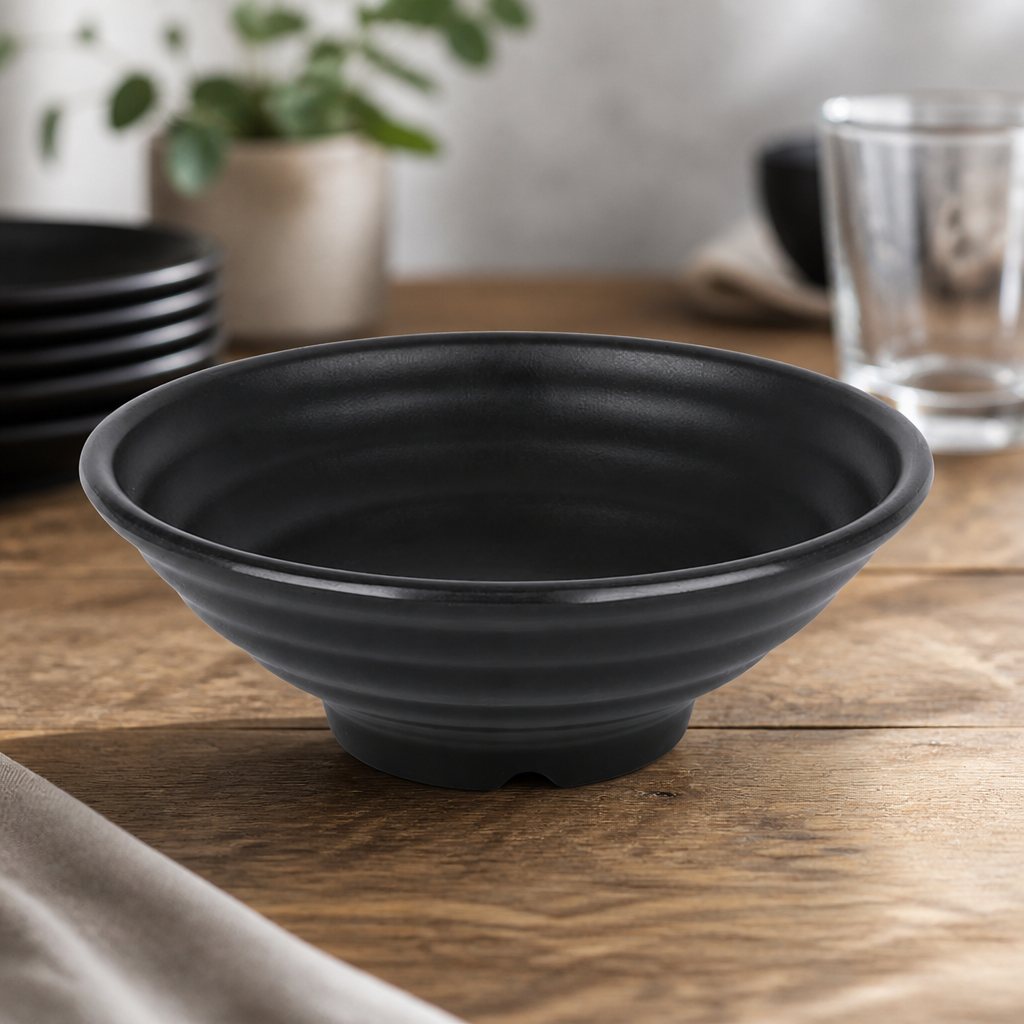 Commercial Melamine Large Bowls 225mm 1400ml Black 4 Pack