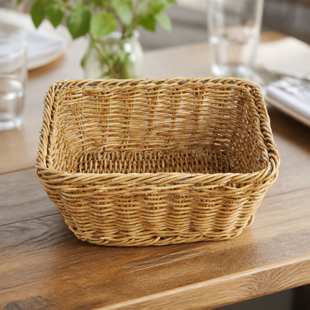 Commercial Polywicker Square Bread Basket 230x230mm Light Brown