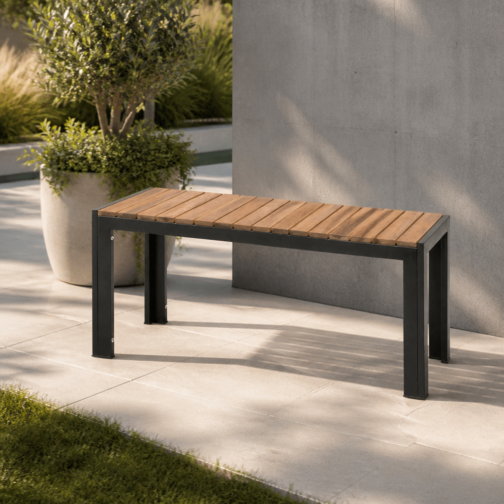 Rectangular Steel and Acacia Benches 1000mm (2 Pack)