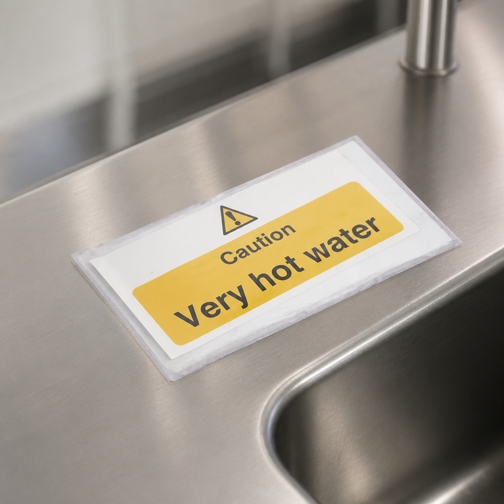 Commercial Hot Water Danger Sign 100x200mm Vinyl Safety Sign