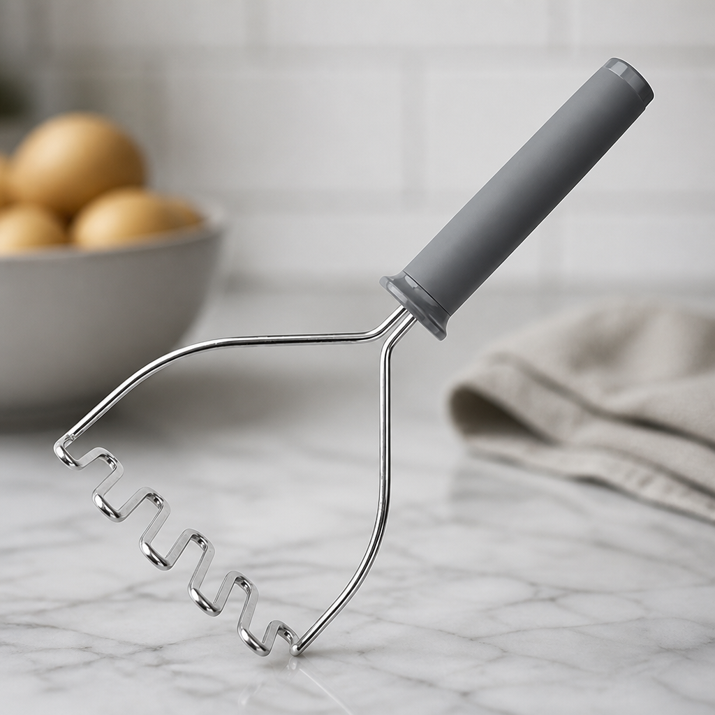 Commercial Potato Masher with Soft Grip Handle and Dishwasher Safe